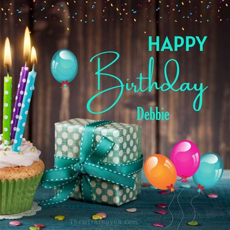 Send a colorful animated birthday card to Debbie with balloons and a message. Download or share the card with a link or an image.